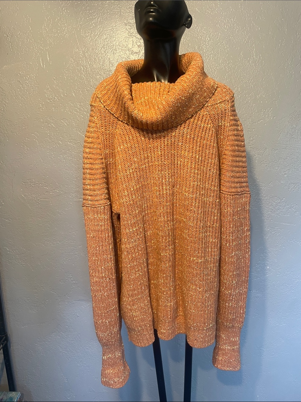 Women's Cozy Cowl Neck Sweater - Orange free people (no label) cotton & acrylic